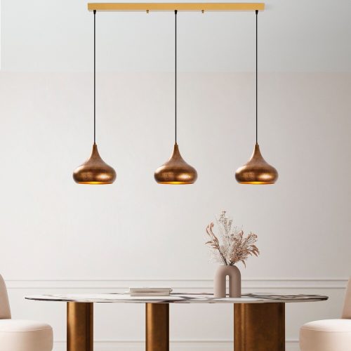 Vintage fém csillár, állítható magasságú 38-126 cm, Ø30 cm sapka, 3 x E27 Max 40W, 220-240V, IP20 | Elegáns világítás otthonokba és étkezőkbe