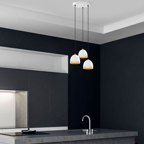Elegáns fehér és arany csillár, 35 x 35 x 110 cm | Fém test, állítható magasságú, 3 x E27 aljzat | Modern skandináv design otthonra és irodára