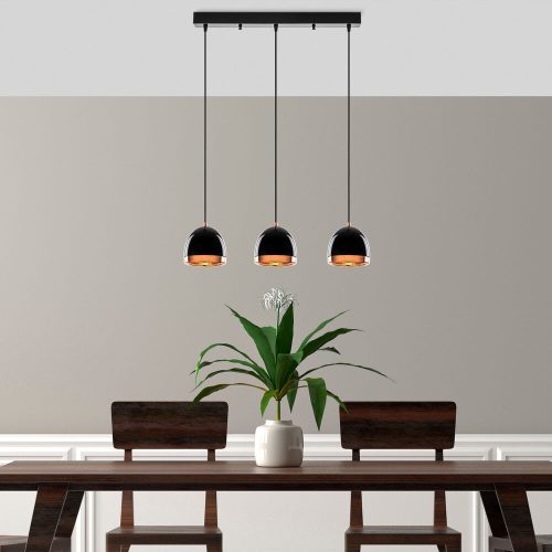 Elegáns fekete-arany csillár, fém test, állítható magasságú, 62 x 17 x 110 cm | 3 x E27 aljzat, modern ipari formatervezés otthoni és irodai használatra