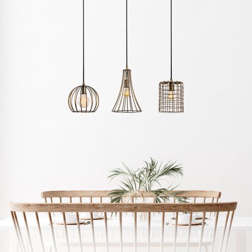 Elegáns réz csillár, állítható magasság 91 x 25 x 49-129 cm, fém ház, 3 x E27 aljzat, antik kivitel, tökéletes modern terekbe
