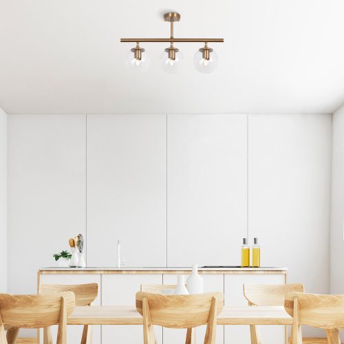 Elegáns Vintage csillár, fém test és üvegsapka, 60 x 15 cm, 40 cm Magasság | 3 x E14 aljzat, réz kivitel | Tökéletes a modern Glam és skandináv dekorációhoz