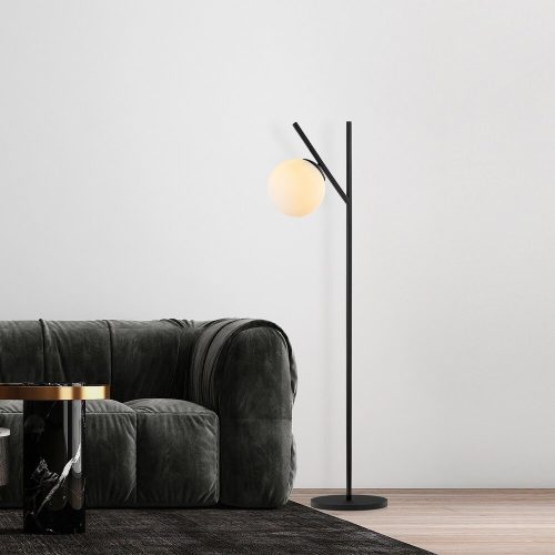 Modern állólámpa fém testtel és üvegkupakkal, fekete-krém, 31 x 45 x 152 cm | E14 Aljzat, 40W Max, 200 cm Kábel | Stílusos ipari és skandináv dizájn