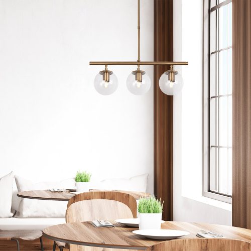 Elegáns vintage csillár, réz fém test, 60 x 15 cm, állítható magasság 43-87 cm, 3 x E14 aljzat, tökéletes a modern Glam és skandináv dekorációhoz