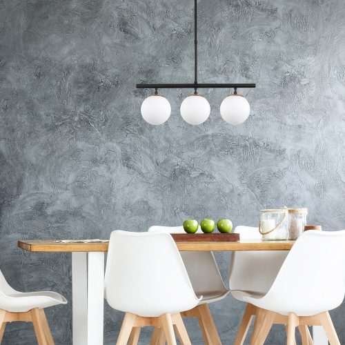 Modern ipari csillár, fekete és antik fehér, 60 x 15 cm | Állítható magasság 43-87 cm | Fém ház, üvegkupak, 3 x E14 foglalat | Stílusos világítás otthonra