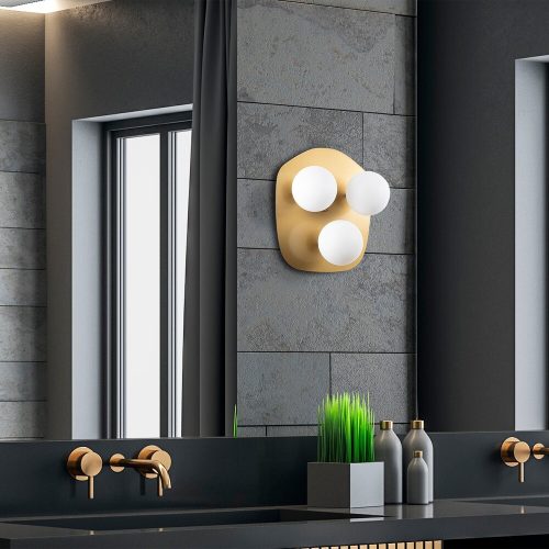 Modern arany fali lámpa, fém ház, üvegkupakkal, 37 x 44 x 45 cm | 3 x E14 aljzat, max 40W | Elegáns skandináv dizájn otthonra és szállodára