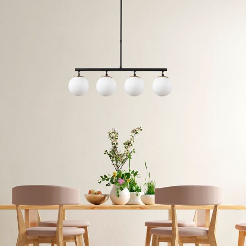 Modern ipari csillár, fekete-arany, állítható magasságú 70 x 15 x 43-87 cm | Fém ház, üvegkupak, 4 x E14 foglalat | Stílusos skandináv dizájn