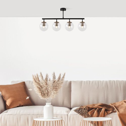 Modern ipari csillár, fekete és antik kivitel, állítható magasságú, 4 x E14 Max 40W, 70 x 15 x 35 cm | Stílusos világítás otthoni és irodai használatra