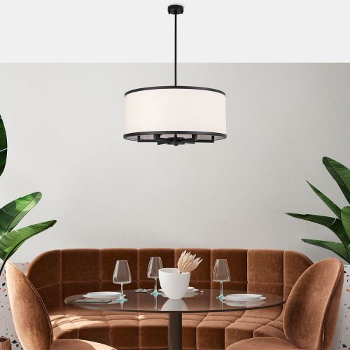 Modern skandináv csillár, fekete-fehér, 60 x 60 x 83 cm | Fém ház, állítható magasságú, 6 x E27 Max 40W | Stílusos világítás otthoni dekorációhoz