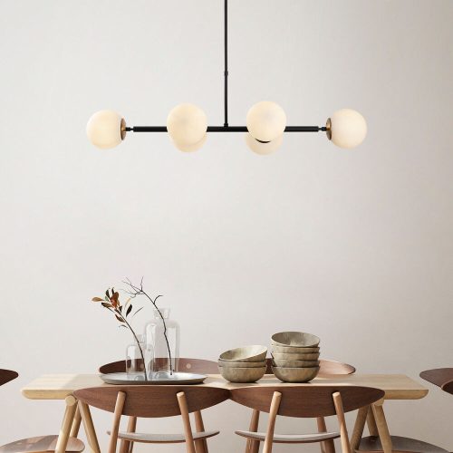 Elegáns ipari csillár, állítható magasságú, fekete és antik krém, 110 x 40 x 35-66 cm | 6 db E14-es aljzat, fém ház, modern skandináv dizájn
