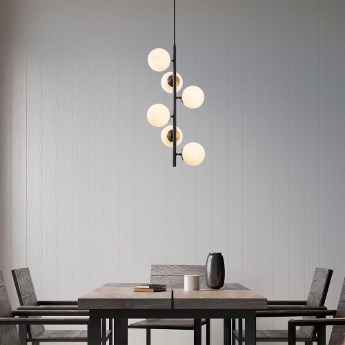 Modern ipari csillár, állítható magasságú 40x40x86-176 cm, fekete és antik krém, 6 db E14 aljzat, fém ház, IP20, tökéletes skandináv dekorációhoz