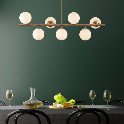 Elegáns vintage csillár, állítható magasság 113 x 40 x 46-85 cm, 7 x E14 aljzat, réz fém ház, tökéletes a modern Glam és skandináv dekorációhoz