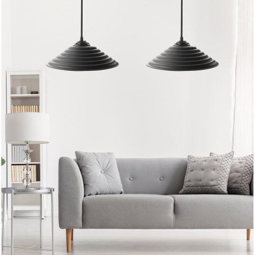 Stílusos UFO csillár (2 db), Fekete, 50 cm Magasság | Állítható kábel, E27 aljzat, modern ipari és skandináv design | Tökéletes otthoni és irodai használatra