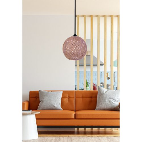 Kézzel készített juta csillár, lila és barna, 22 cm-es sapka | Állítható kábel, 55 cm Magasság | E27 Max 40W | Bohém és skandináv stílusú világítás otthoni dekorációhoz