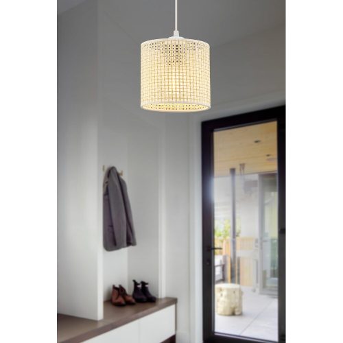 Elegáns fehér csillár, fém test, CE minősítés, E27 foglalat (max. 60 W), 50 cm teljes magasság, 15x15 cm pamut sapka | Tökéletes a modern lakberendezéshez
