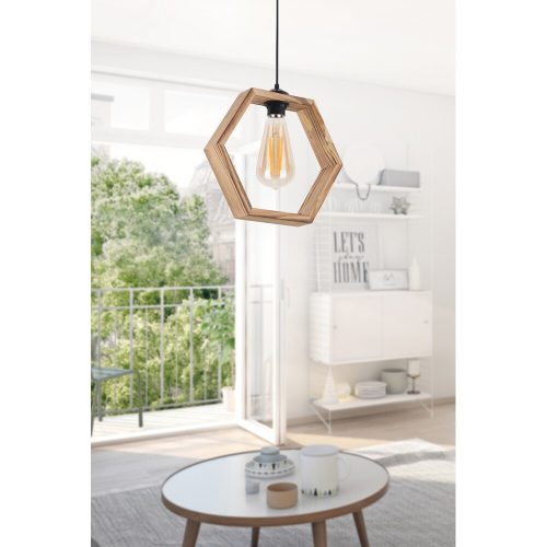 Elegáns fából készült csillár, 30 cm sapka, 70 cm magasság, állítható kábel, CE minősítés, E27 aljzat, természetes felület | Tökéletes a modern lakberendezéshez