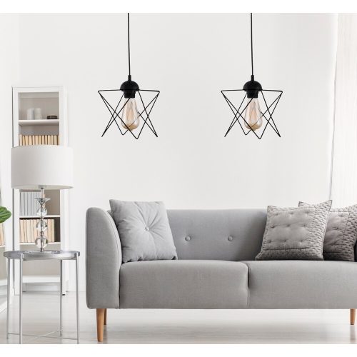 Ipari fémprizmás csillár (2 db), fekete, állítható magasságú 60 cm | E27 aljzat, max 40W | Stílusos világítás modern terekbe