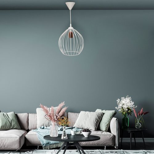 Elegáns fehér fém prizmás csillár, állítható magasság 65 cm, E27 foglalat, skandináv design | Tökéletes modern lakberendezéshez és világításhoz