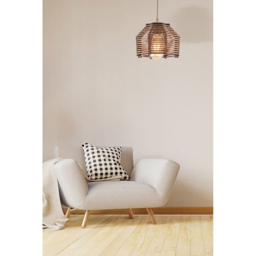 Elegáns fa csillár replika bambusz sapkával, 55 cm magasság, állítható kábel, E27 aljzat, CE minősítés, barna kivitel | Modern terekbe tökéletes