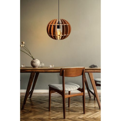 Elegáns gömbcsillár, dió színű, 60 cm magasság | Állítható kábel, E27 aljzat, 40W Max | Stílusos skandináv dizájn modern terekhez
