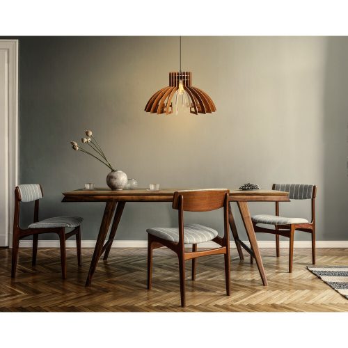 Elegáns skandináv koronacsillár, diófa bevonattal, 55 cm magasság | Állítható kábel, E27 aljzat, 40W Max | Stílusos világítás modern terekbe