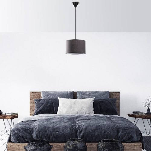 Stílusos antracit csillár, fém test, pamut sapka (30x30x18 cm), teljes magasság 65 cm, E27 foglalat Max 40W, CE minősítés | Elegáns világítás modern terekbe
