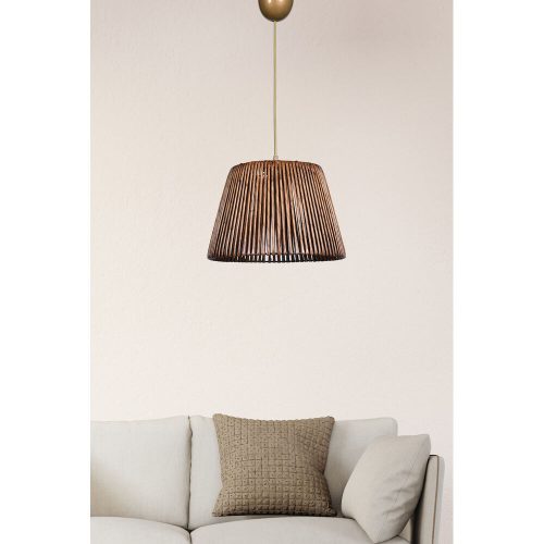 Skandináv csillár fa testtel, antik bevonattal, 70 cm magas, E27 foglalattal, bambusz utánzattal (30x30 cm) | CE minősítésű, elegáns világítás