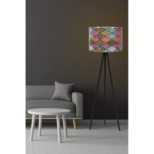 Stílusos etnikai állólámpa, 145 cm magas, MDF ház, polipropilén sapka (25 cm), E27 foglalat, CE minősítés | Tökéletes Southwestern és Mandala dekorációhoz