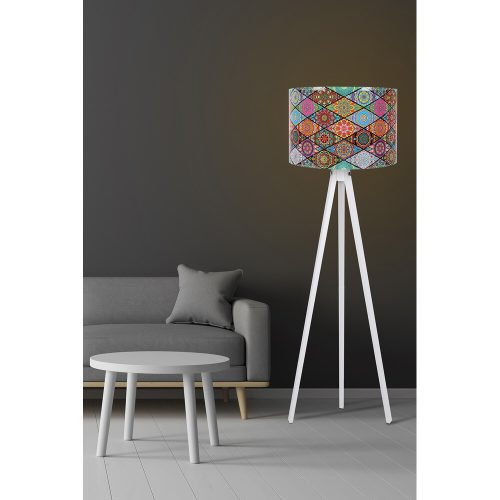 Stílusos etnikai állólámpa, 145 cm magas, MDF ház, polipropilén sapka (25 cm), E27 foglalat, CE minősítés | Tökéletes Southwestern és Mandala dekorációhoz