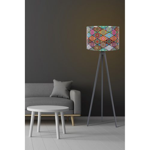 Stílusos etnikai állólámpa, 145 cm magas, MDF ház, polipropilén sapka (25 cm), E27 foglalat, CE minősítés | Tökéletes Southwestern és Mandala dekorációhoz