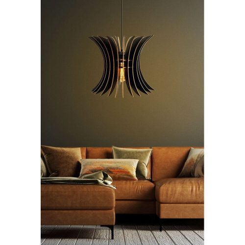 Elegáns fekete nagyszárnyú csillár, állítható magasság 65 cm, MDF ház, E27 foglalat Max 40W | Skandináv design modern terekhez