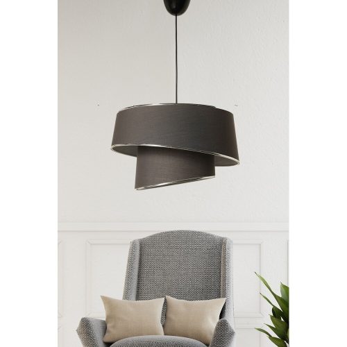 Stílusos skandináv csillár, fém test, ezüst és antracit, 70 cm magas, CE minősítés, E27 Socket Max 40 W, elegáns szövet sapka, 32x32 cm