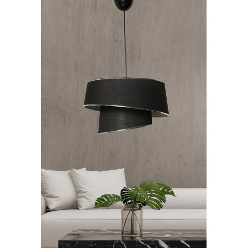 Elegáns skandináv csillár, fém test, ezüst és fekete, 70 cm magasság, CE minősítés, E27 aljzat max. 40 W, stílusos világítás modern terekbe