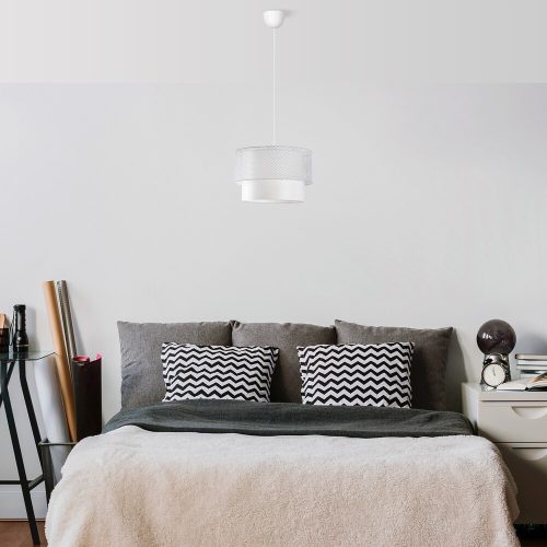 Elegáns fehér csillár, fém test, 65 cm magas, CE-tanúsítvány, E27 aljzat max. 40 W, stílusos világítás modern lakberendezéshez és terekhez