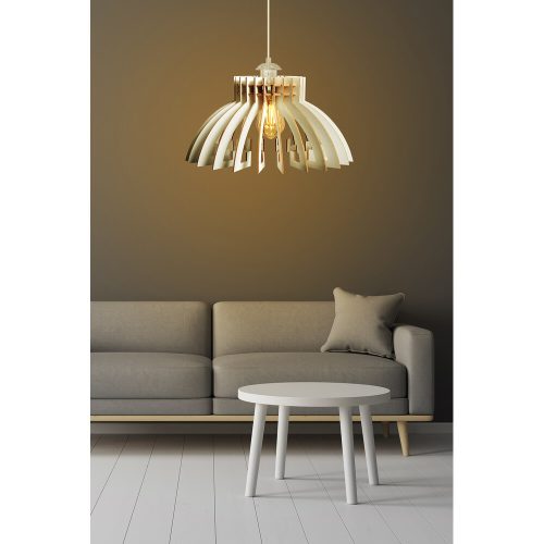 Elegáns fehér nagykoronás csillár, állítható magasság 65 cm, MDF ház 3 mm, E27 foglalat Max 40W | Skandináv design modern terekhez