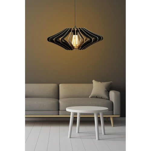 Elegáns fekete nagy angyal csillár, MDF test, 22 cm sapka hossz, 59 cm átmérő, állítható kábel, E27 Max 40W | Skandináv design modern terekhez