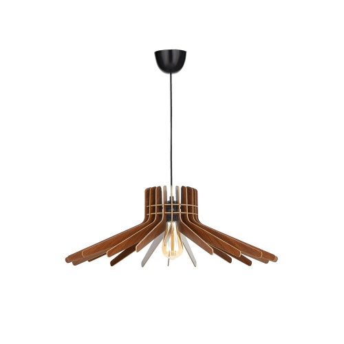 Elegáns bumeráng csillár, dió MDF ház, 20 cm magasság, 59 cm átmérő, állítható kábel, E27 aljzat Max 40W | Modern terekbe tökéletes