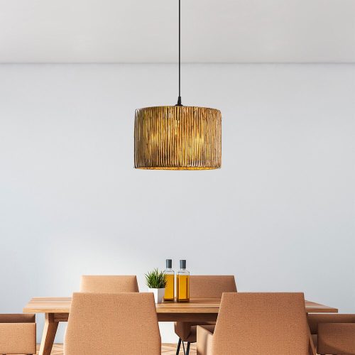 Elegáns csillár fém testtel, bambusz replika kivitel, 20 cm-es sapkahossz, állítható kábel, CE-tanúsítvány, régies szín | Modern terekbe tökéletes