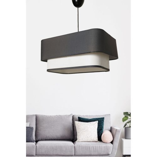 Stílusos csillár fém testtel és juta sapkával, 70 cm magas, E27 foglalat (max. 40 W), antracit és fehér | CE tanúsítvánnyal rendelkezik, tökéletes modern terekhez
