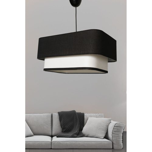 Elegáns fekete-fehér csillár, fém test juta sapkával, 70 cm magas, E27 foglalat (max. 40 W) | CE minősítésű | Modern dekorációhoz tökéletes