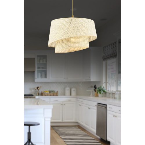 Elegáns krémszínű csillár fém testtel, szövet sapkával (32x32 cm, magasság: 20 cm), teljes magassággal: 65 cm, E27 foglalattal, CE minősítéssel | Modern dekorációhoz tökéletes