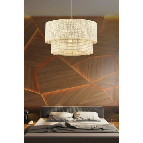 Elegáns krémszínű csillár, fém test, 30x30 cm pamut sapka, 65 cm teljes magasság, E27 foglalat (max. 60 W) | CE minősítésű | Modern terekbe tökéletes