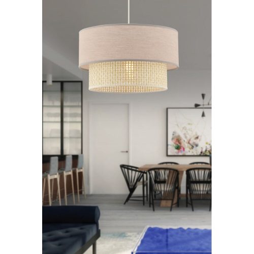Elegáns csillár fém testtel, krémszínű és bézs pamut sapkával (30x30 cm, 20 cm magas) | CE minősítésű, E27 aljzat, teljes magasság 65 cm | Stílusos világítás otthoni dekorációhoz