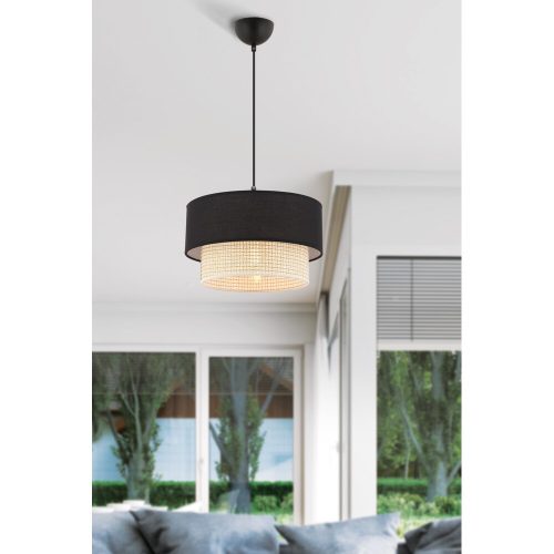 Elegáns fém csillár pamut sapkával, krém és fekete, 65 cm magasság | CE tanúsítvánnyal rendelkező, E27-es aljzat, tökéletes modern lakóterekbe és étkezőkbe