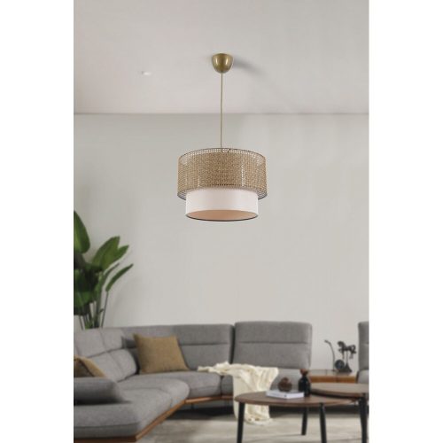 Elegáns fém csillár állítható kábellel, bézs és krémszínű pamut sapkával (30x30 cm, 20 cm magasság) | CE minősítésű, E27 aljzat, max 40W | Stílusos világítás otthoni dekorációhoz