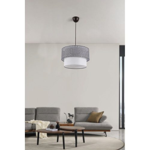 Elegáns fém csillár pamut sapkával, szürke és fehér, 30 x 30 cm | Állítható magasság 70 cm | CE minősítésű, E27 aljzat, max 40W | Modern világítási megoldás