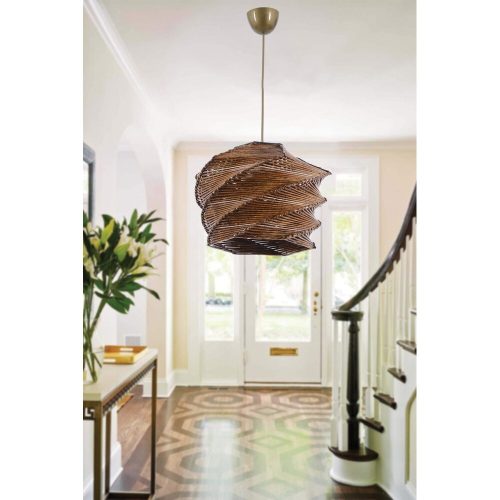 Skandináv csillár fa testtel, antik bevonattal, 65 cm magas, E27 foglalattal, bambusz utánzattal (32x32 cm) | CE minősítésű, elegáns világítás