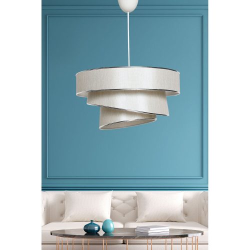 Elegáns csillár pamut sapkával (40x40 cm), bézs és ezüst | 72 cm Magasság, CE minősítés, E27 Max 40W | Tökéletes skandináv és vidéki dekorációhoz
