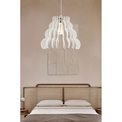 Elegáns felhős csillár, fehér MDF ház, 31 cm magasság, 37 cm átmérő, állítható kábel, E27 aljzat, max 40W | Tökéletes a modern lakberendezéshez