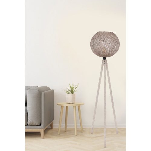 Elegáns krémszínű állólámpa, kézzel készített juta sapka, 145 cm magas, MDF ház, CE minősítés, tökéletes a bohém és skandináv dekorációhoz | Max 40W E27 aljzat