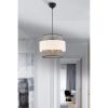 Stílusos fém csillár, szürke és fehér, 65 cm magasság | CE tanúsítvánnyal rendelkező, E27 aljzat (max. 60 W) | Elegáns szövetsapka (30x30 cm) modern terekbe